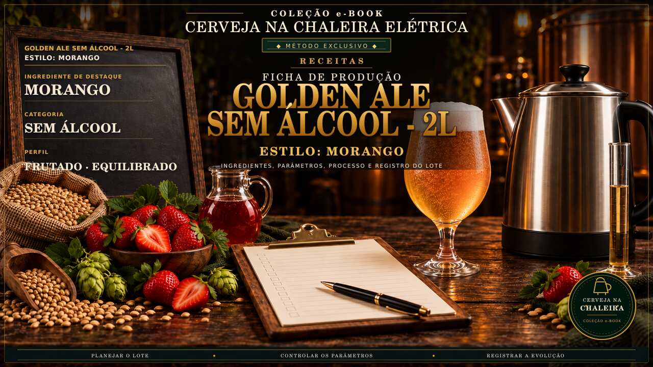 Capa editorial da receita — Ficha de Produção Golden Ale sem Álcool - 2L - Estilo: Morango